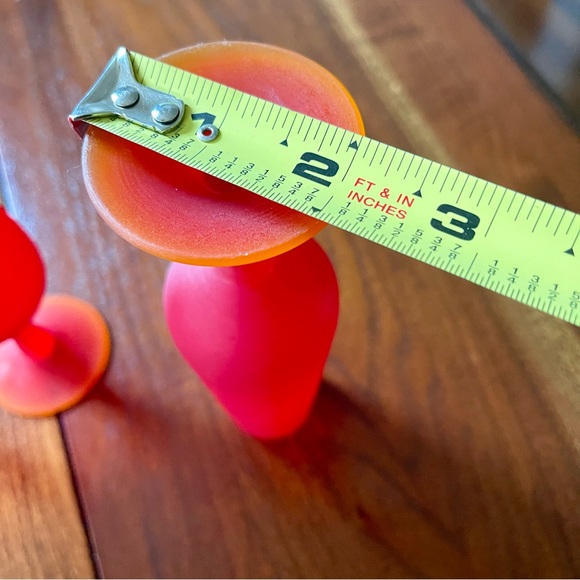 Six Vintage MCM Satin Red/Orange fluted Cordial glasses. Bases UV reactive. - Picture 16 of 16